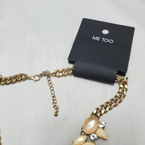 Me Too peach tone w/ rhinestones sparkle statement necklace w/ gold link chain - Picture 5 of 6